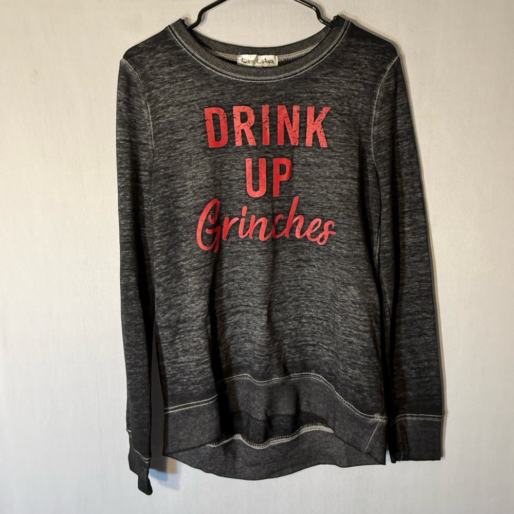 Gray Crew Neck Sweater with Red Print
